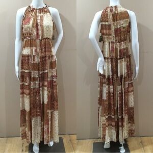 NWT Taylor Womens 8 Maxi Dress Patchwork Brown Boho Cottage Retro Homecoming